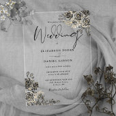 Gothic Rozen Bloem Zwart En Goud Huwelijk Acryl Uitnodigingen