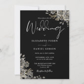 Gothic Rozen Bloem Zwarte en Witte Bruiloft Kaart (Voorkant)