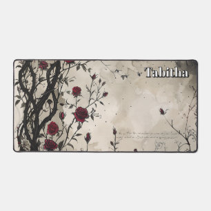 Gothic Rozen en script. Bewerkbare naam Bureaumat