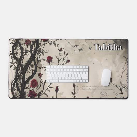 Gothic Rozen en script. Bewerkbare naam Bureaumat (Keyboard & Muis)