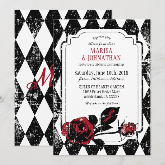 Gothic Rozen Grunge Diamond Print Bruiloft Kaart (Voorkant / Achterkant)