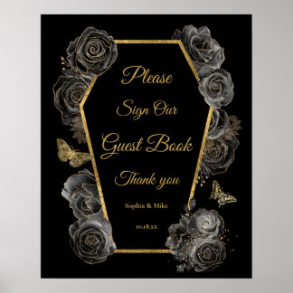 Gothic Rozen Kist Bruiloft Gastengastenboek Tafelk Poster