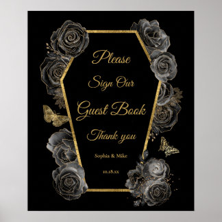 Gothic Rozen Kist Huwelijksgastboek Tafelbord Poster