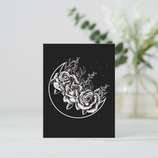 Gothic Rozen Moon Gothic Wicca Crescent Flowers Briefkaart (Staand voorkant)
