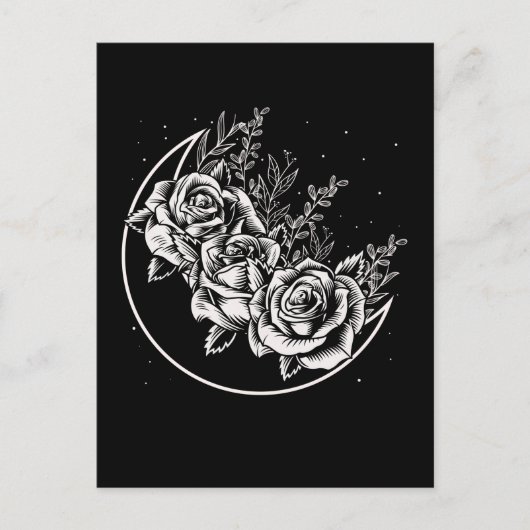Gothic Rozen Moon Gothic Wicca Crescent Flowers Briefkaart (Voorkant)