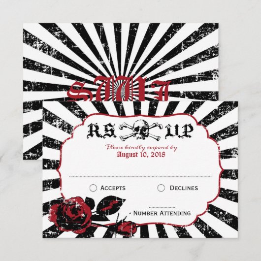 Gothic Rozen Schedel Grunge Pirate Bruiloft RSVP K (Voorkant / Achterkant)