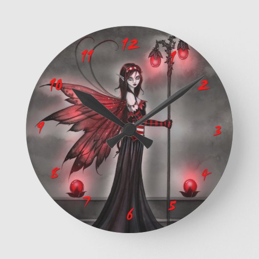 Gothic Ruby Fantasy Fairy Art Clock Ronde Klok (Voorkant)