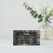 Gothic Ruins Floral Black And Gold Wedding Details Informatiekaartje (Staand voorkant)
