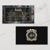 Gothic Ruins Floral Black And Gold Wedding Details Informatiekaartje (Voorkant / Achterkant)