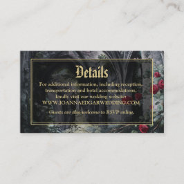 Gothic Ruins Floral Black And Gold Wedding Details Informatiekaartje