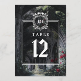 Gothic Ruins Floral Monogram Table Number Kaart