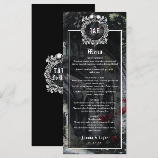 Gothic Ruins Floral Roses Wedding Menu (Voorkant / Achterkant)
