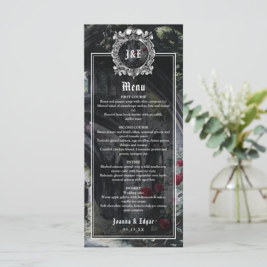 Gothic Ruins Floral Roses Wedding Menu (Staand voorkant)