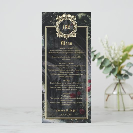 Gothic Ruins Floral Roses Wedding Menu (Staand voorkant)