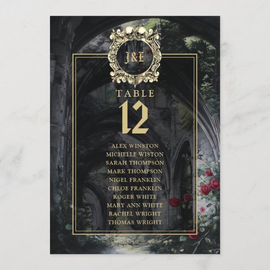 Gothic Ruins Floral Table Number Seating Chart Kaart (Achterkant)