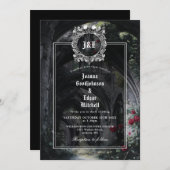 Gothic Ruins Monogram All In One QR Code Wedding Kaart (Voorkant / Achterkant)