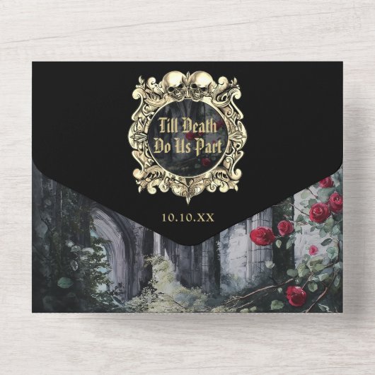 Gothic Ruins Monogram QR Code Wedding All In One Uitnodiging (Achterkant)