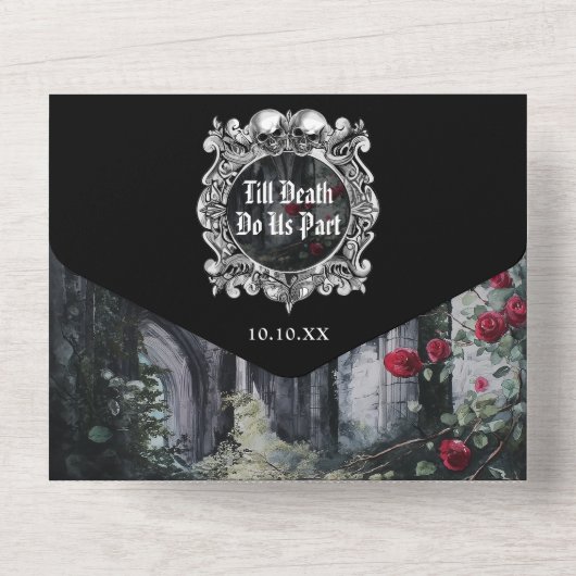 Gothic Ruins Monogram QR Code Wedding All In One Uitnodiging (Achterkant)