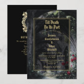 Gothic Ruins Roses All In One QR Code Wedding Invi Kaart (Voorkant / Achterkant)