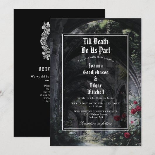 Gothic Ruins Roses All In One QR Code Wedding Kaart (Voorkant / Achterkant)