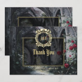 Gothic Ruins Roses Floral Black And Gold Wedding Bedankkaart (Voorkant / Achterkant)