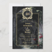Gothic Ruins Roses Floral Monogram Photo Wedding Kaart (Voorkant)