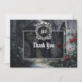 Gothic Ruins Roses Floral Monogram Wedding Bedankkaart