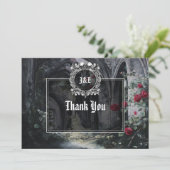 Gothic Ruins Roses Floral Monogram Wedding Bedankkaart (Staand voorkant)