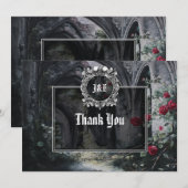 Gothic Ruins Roses Floral Monogram Wedding Bedankkaart (Voorkant / Achterkant)