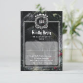 Gothic Ruins Roses Floral Monogram Wedding RSVP Kaartje (Staand voorkant)