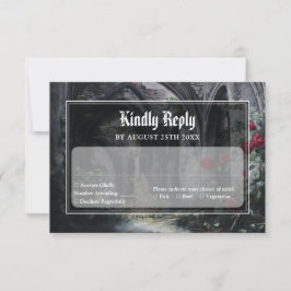 Gothic Ruins Roses Floral Monogram Wedding RSVP Kaartje