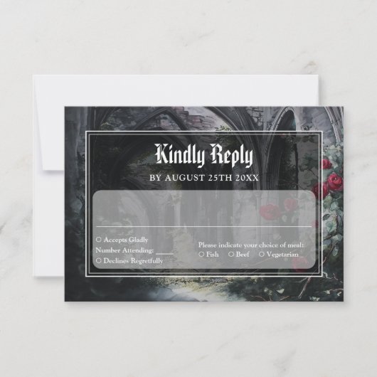 Gothic Ruins Roses Floral Monogram Wedding RSVP Kaartje (Voorkant)