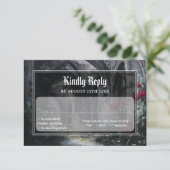 Gothic Ruins Roses Floral Monogram Wedding RSVP Kaartje (Staand voorkant)