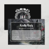 Gothic Ruins Roses Floral Monogram Wedding RSVP Kaartje (Voorkant / Achterkant)