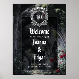 Gothic Ruins Roses Floral Wedding Welcome Sign Poster