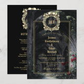 Gothic Ruins Roses Monogram All In One Wedding Kaart (Voorkant / Achterkant)