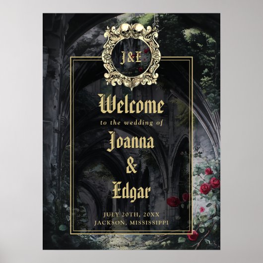Gothic Ruins Wedding Black And Gold Welcome Sign Poster (Voorkant)