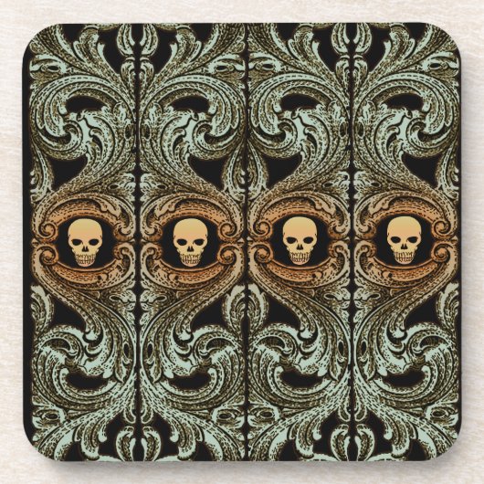 Gothic Sage Green Ornament met Skull Bier Onderzetter (Voorkant)