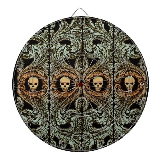 Gothic Sage Green Ornament met Skull Dartbord (Voorkant)