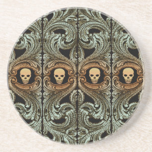 Gothic Sage Green Ornament met Skull Zandsteen Onderzetter