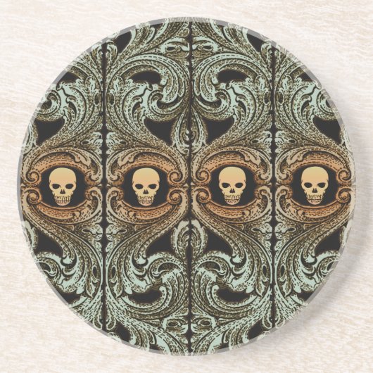 Gothic Sage Green Ornament met Skull Zandsteen Onderzetter (Voorkant)