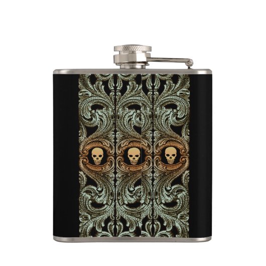 Gothic Sage Green Ornaming with Skull Heupfles (Achterkant)