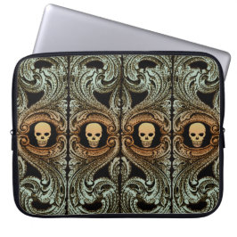 Gothic Sage Green Ornaming with Skull Laptop Sleeve