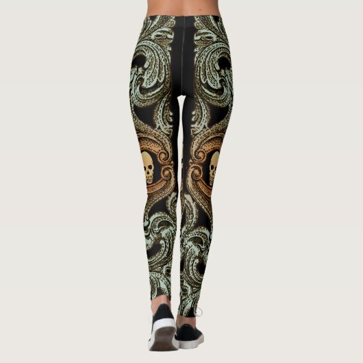 Gothic Sage Green Ornaming with Skull Leggings (Achterkant)