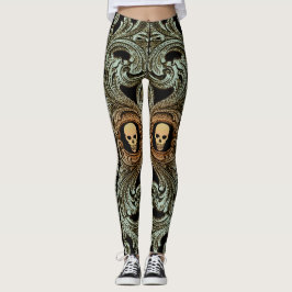 Gothic Sage Green Ornaming with Skull Leggings