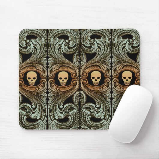 Gothic Sage Green Ornaming with Skull Muismat (Met muis)