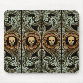 Gothic Sage Green Ornaming with Skull Muismat