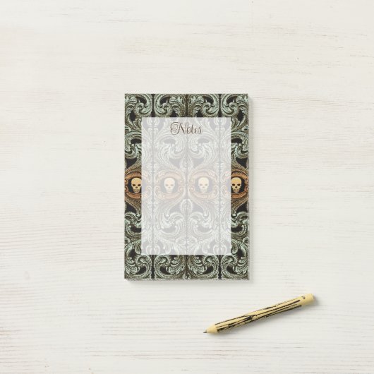 Gothic Sage Green Ornaming with Skull Post-it® Notes (Op bureau)
