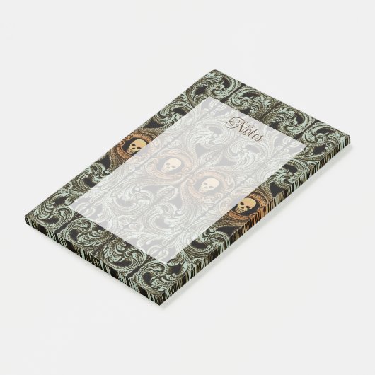 Gothic Sage Green Ornaming with Skull Post-it® Notes (Schuin)