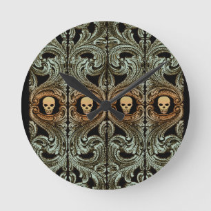 Gothic Sage Green Ornaming with Skull Ronde Klok